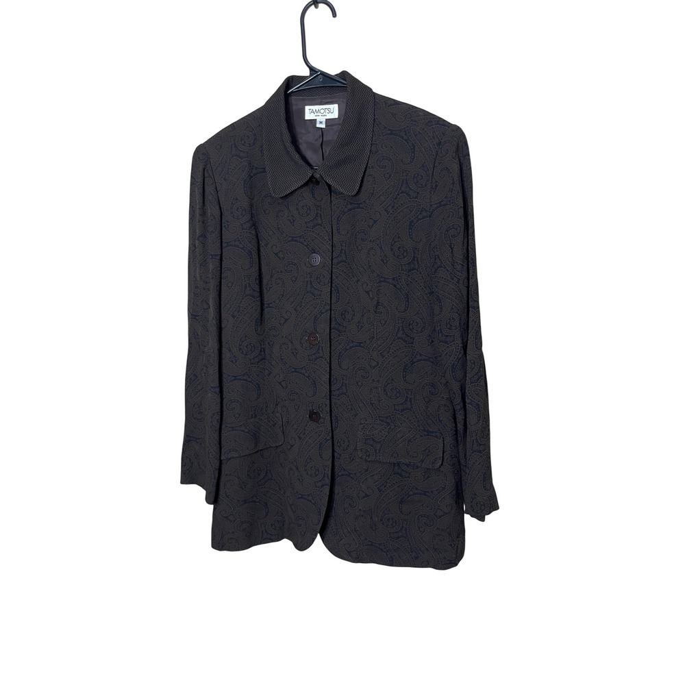 Vintage TAMOTSU NEW YORK Women's Paisley Pattern Blazer Jacket Medium‎ Brown